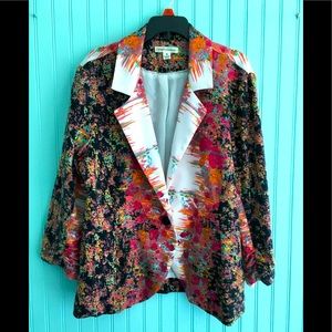 John Paul Richard 3/4 ruched sleeve ~ lined blazer ~ polyester spandex M